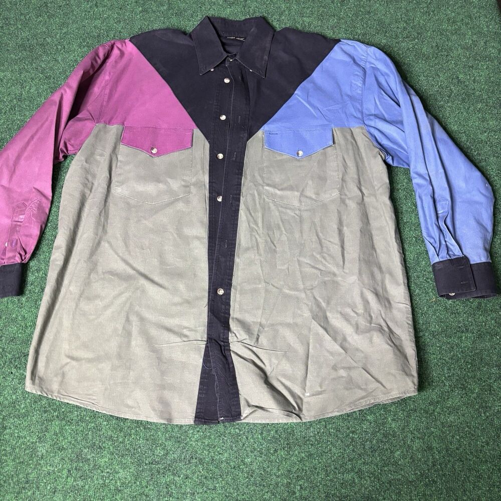 Western Express EdsWest Colorblock Western Snap Shirt Mens L Vintage 90s